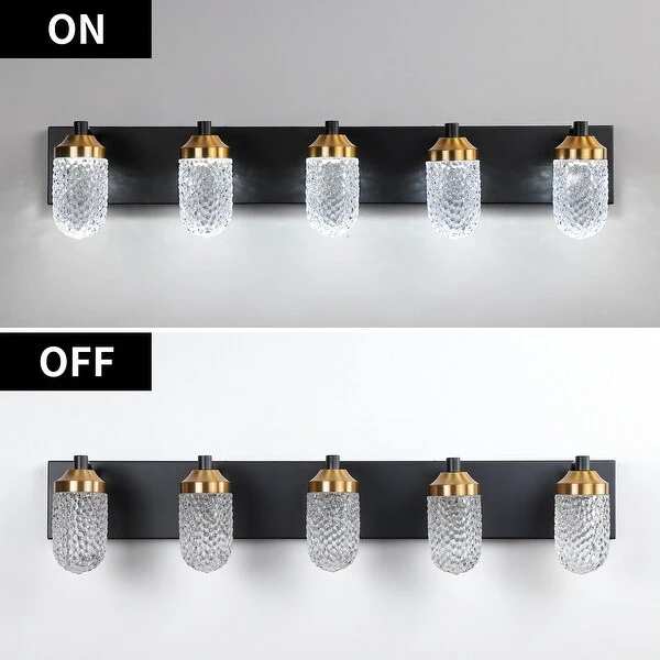 Oaks Aura 5-Light Crystal Vanity Lights for Bathroom, Black Gold Vintage Vanity Light LED Bathroom Wall Light Fixture