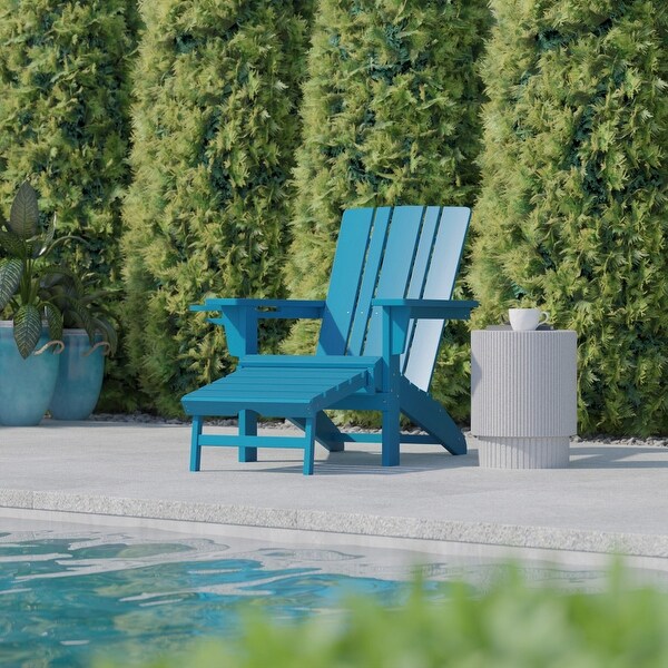 Commercial AllWeather Adirondack Chair with Pullout Ottoman and Cupholder