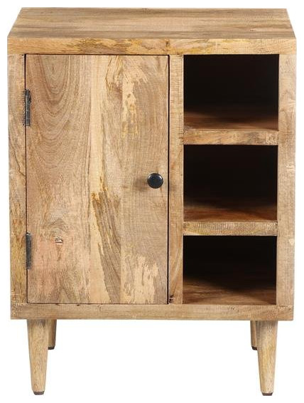 27 quotMango Wood Side Table Open Cubbies 1 Door Cabinet Natural Brown   Midcentury   Side Tables And End Tables   by Homesquare  Houzz