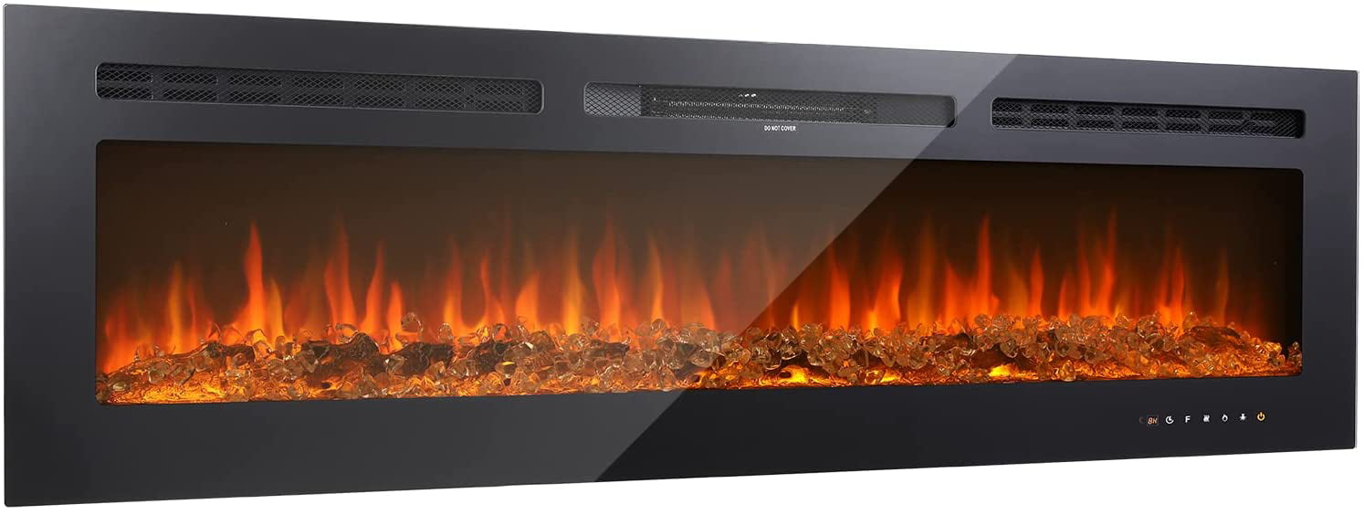 Arlopu 60'' Electric Fireplace, Wall Mounted / Recessed Fireplace Heater with Remote Control, Timer, Touch Screen