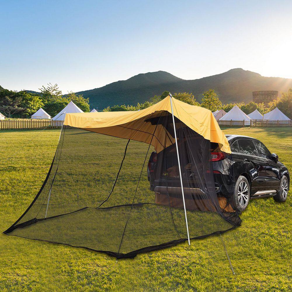 YIYIBYUS 4-Person 210T Polyester Fabric Portable Waterproof Car Awning Camping Tent in Yellow YD-HS1234P300-1