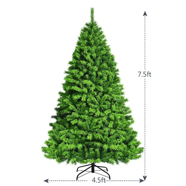 Costway 7.5ft Green Flocked Hinged Artificial Christmas Tree w/ Metal