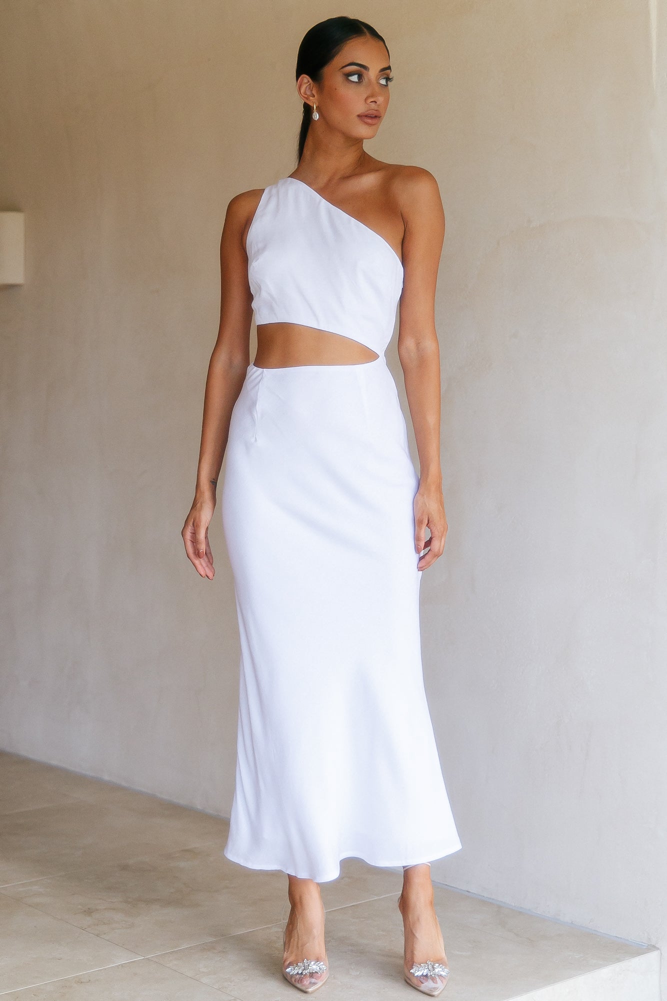 RUNAWAY Cedros Midi Slip Dress White