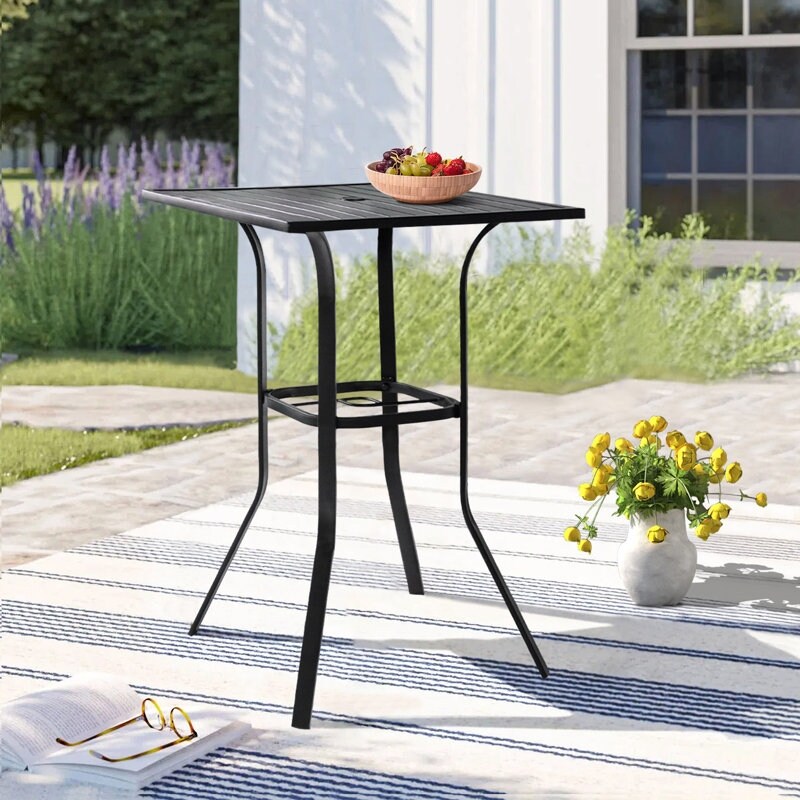 Suncrown Outdoor Bar Height Table Bistro Table with Umbrella Hole