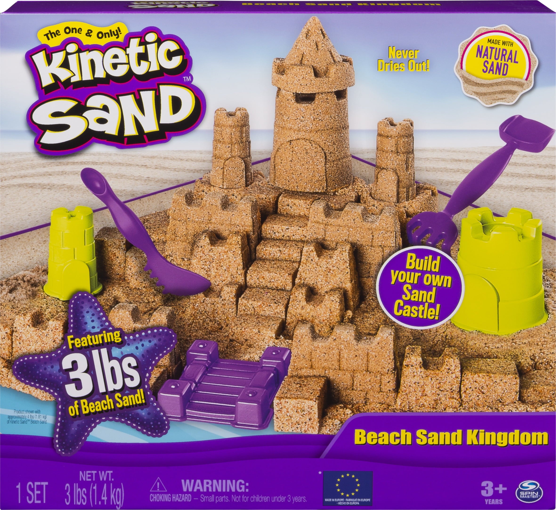 Kinetic Sand Beach Sand Kingdom Playset with 3lbs of Beach Sand, includes Molds and Tools, Play Sand Sensory Toys for Kids Ages 3 and up