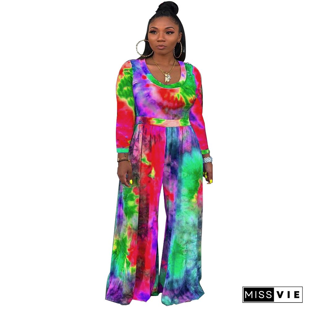 Fashion Tie-dye High Waist Wide-legs Jumpsuit