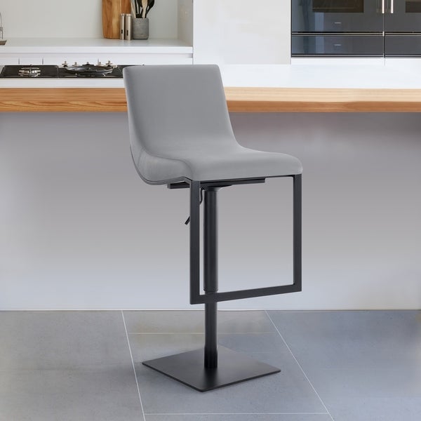 Armen Living Victory Swivel Barstool in Steel and Grey Faux Leather