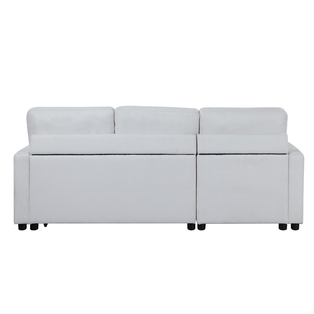 Modern Sleeper Sectional Sofa with Reversible Storage Chaise  Loveseat with Pull Out Bed