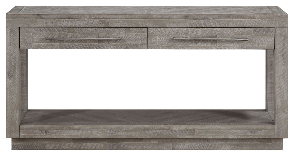 Unique Console Table  Acacia Wood Frame  ampHerringbone Pattern Top  Rustic Latte   Farmhouse   Console Tables   by Decor Love  Houzz