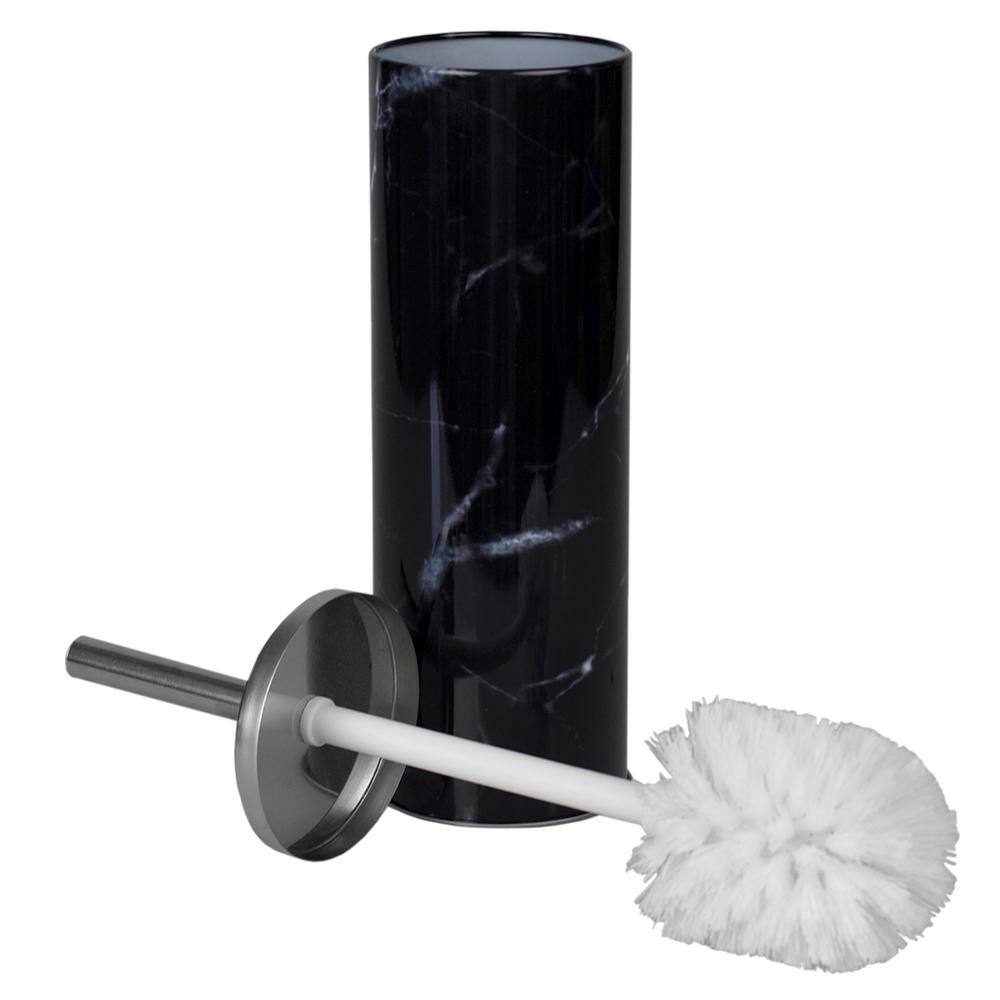 Home Basics Hide-Away Black Faux Marble Stainless Steel Toilet Brush Set HDC51571