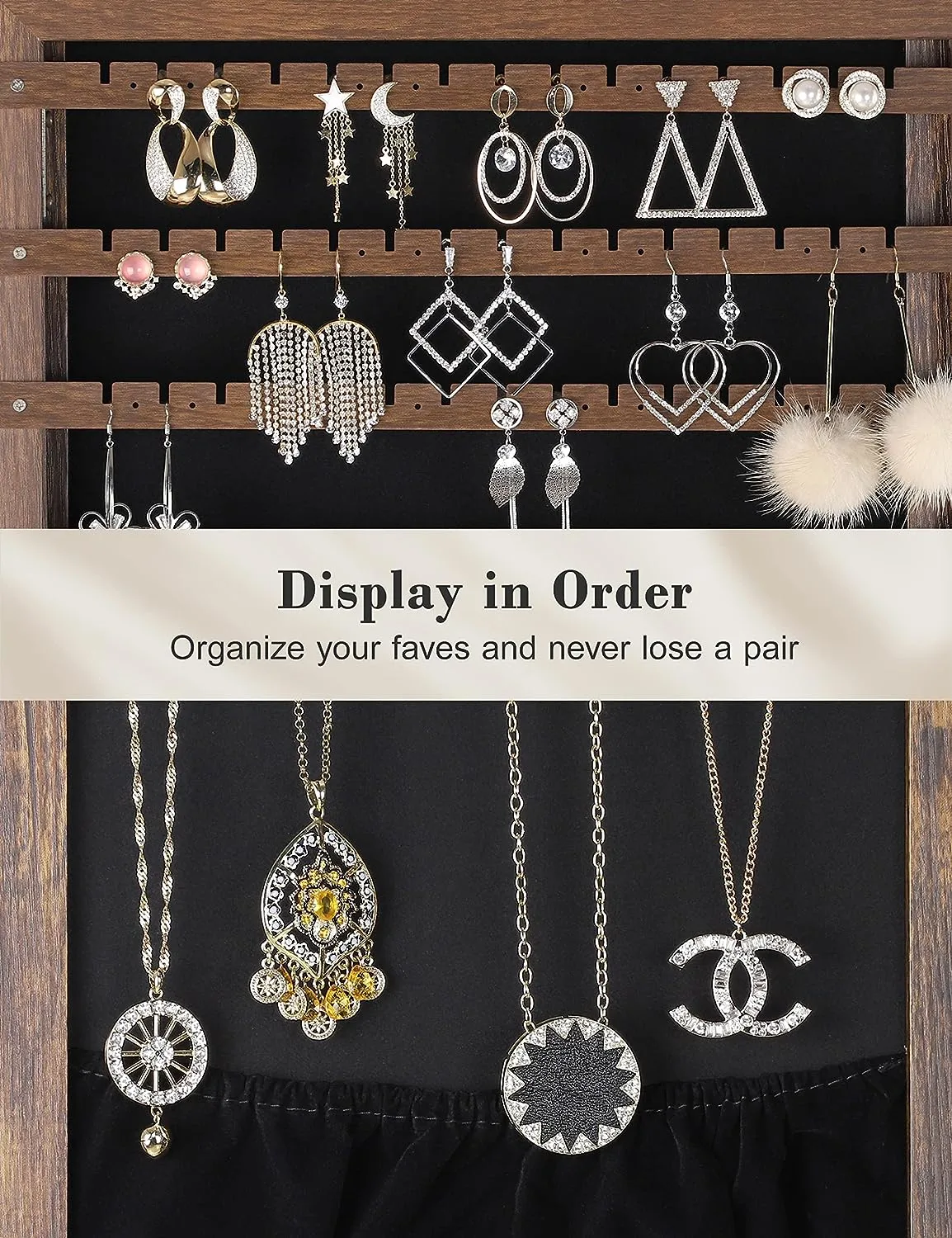 ⭐️360° Swivel Jewelry Cabinet with Lights - 🌟Touch Screen Vanity Mirror 🌟