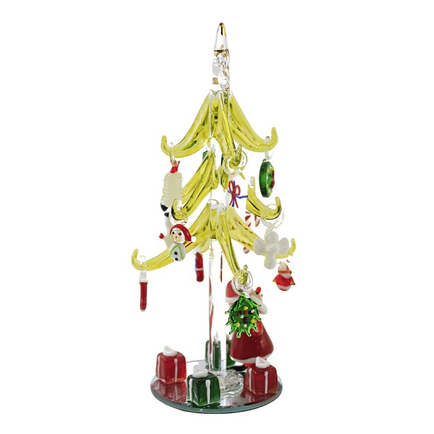 Santa With Glass Tree Presents Candy Cane Gold Crest Distributing Decorative Figurines