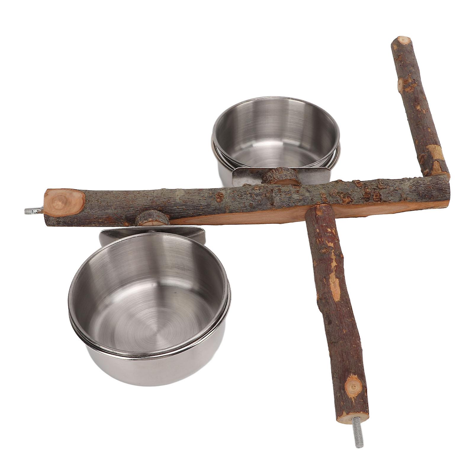 Parrot Wood Stand With Stainless Steel Food Bowl Food Feeder Stand Combination Bird Cage Feeder Setl