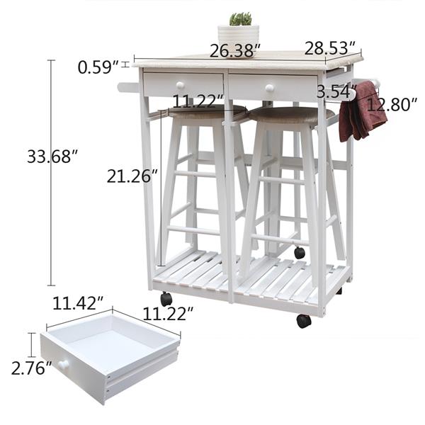 Wulawindy Foldable With Wooden Handle Semicircle Dining Cart With Round Stools White