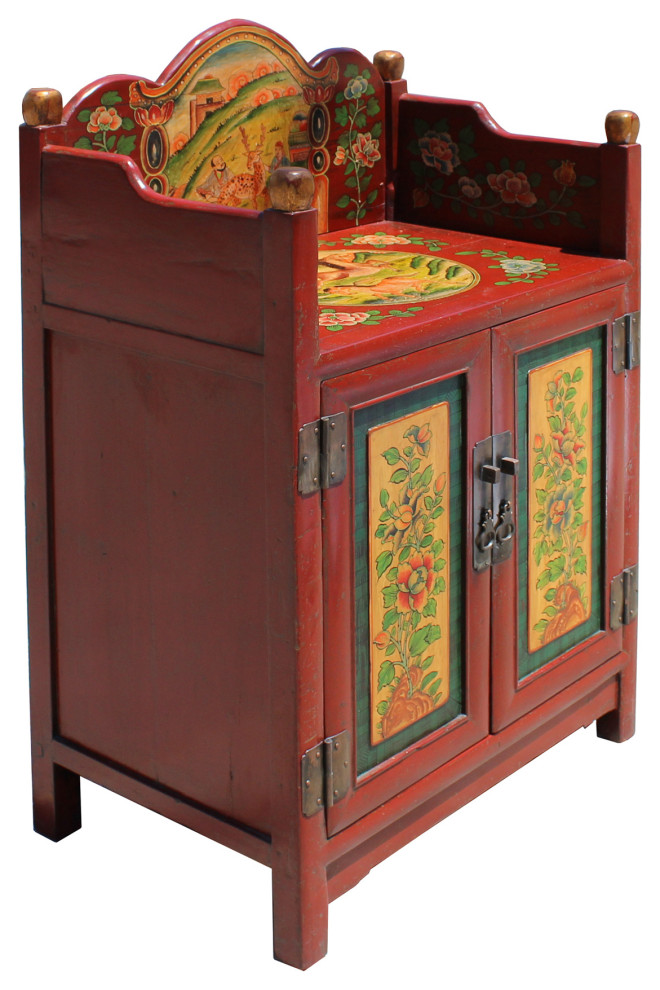 Chinese Tibetan Vintage Floral Animals Graphic Shrine Offer Table Cabinet cs5734   Asian   Accent Chests And Cabinets   by Golden Lotus Antiques  Houzz