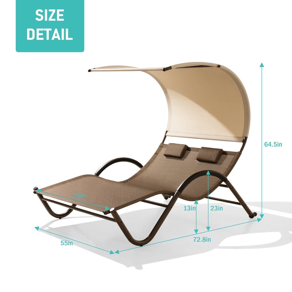 VredHom Outdoor Double Chaise Lounge with Wheels   Headrest   54.93 W x 72.84 L x 64.57 H inch