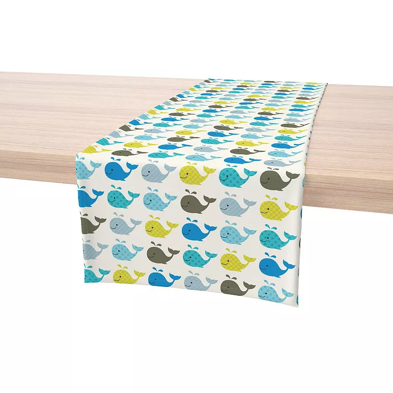 Table Runner， 100% Cotton， 16x72， Happy Whales