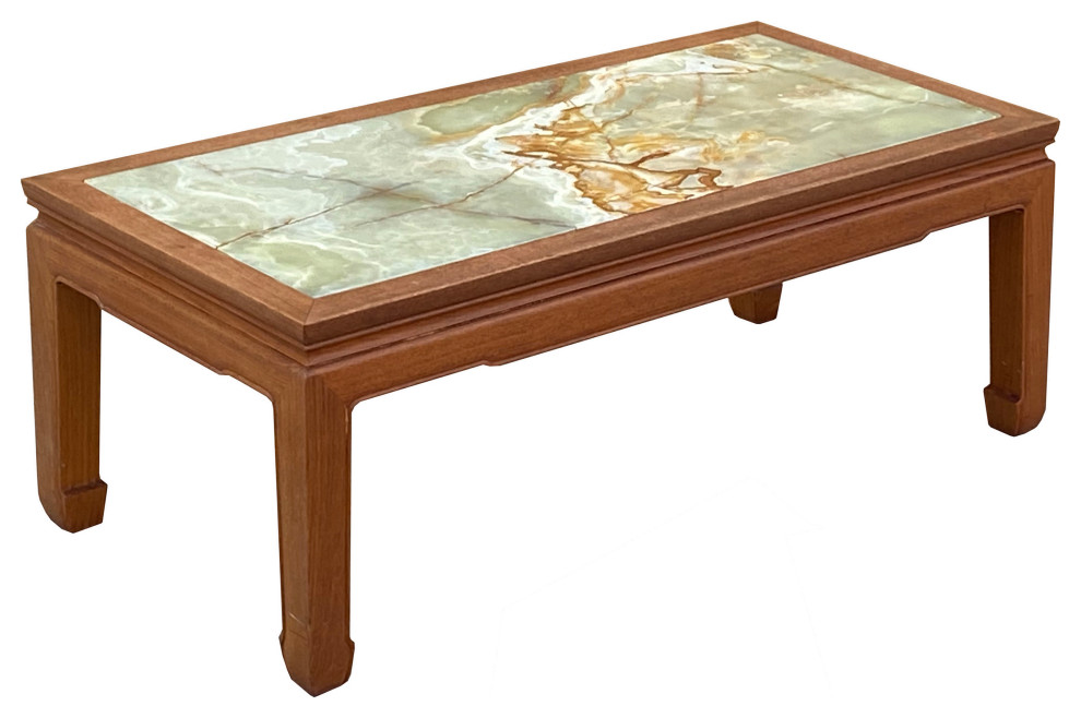 Simple Oriental Chinese Elm Wood Rectangular Stone Top Coffee Table Hcs7571   Asian   Coffee Tables   by Golden Lotus Antiques  Houzz