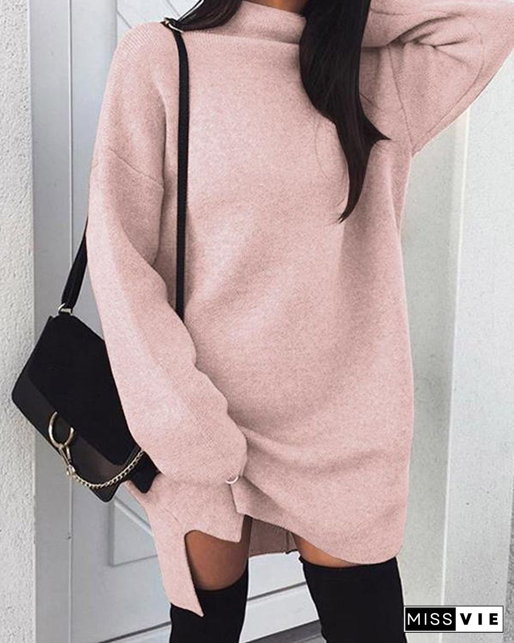 Fashion Stylish Woman Plain Sexy Daily Long Sleeve Shift Dresses