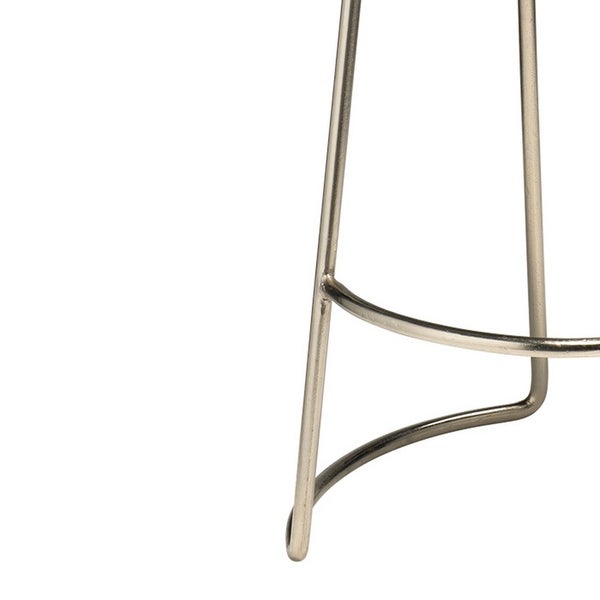 Bar Stool with Stitched Leatherette Seat， Silver and Gray