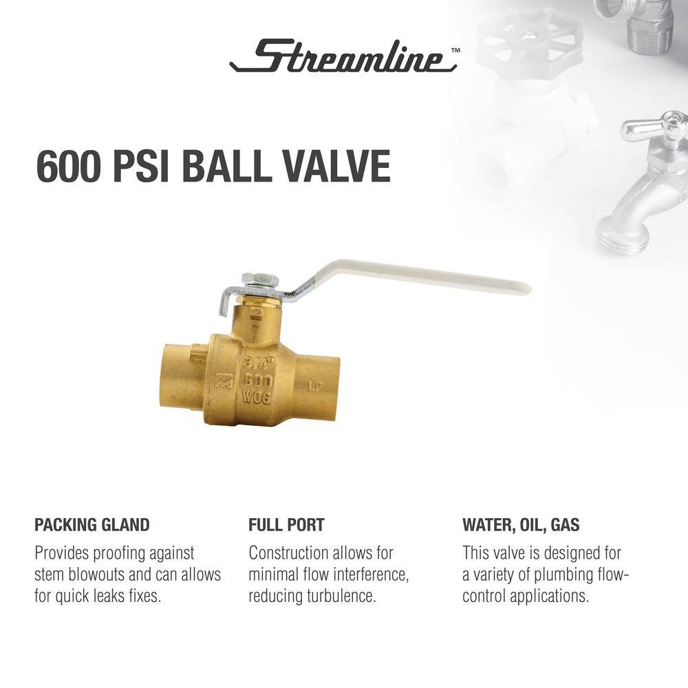 Streamline 34 in. Brass SWT Full Port Packing Gland Ball Valve 117-844H