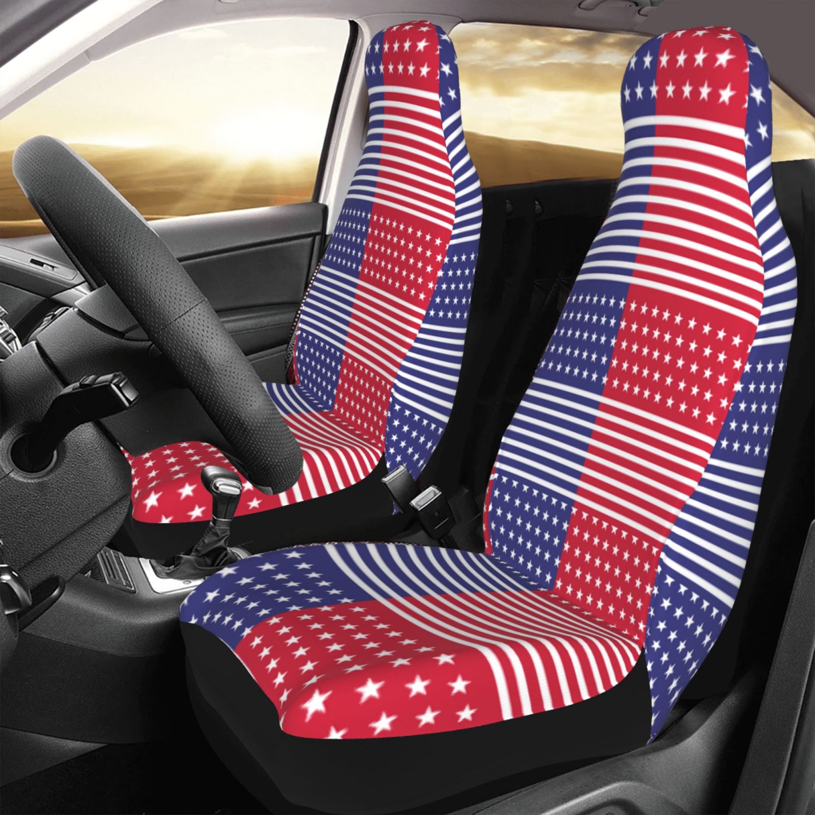 TEQUAN Front Seat Covers， American Stripes Flag Pattern 2 Piece Car Seat Cover Fit Most Car SUV Truck Van