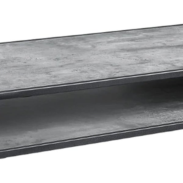 Ish 42 Inch Modern Coffee Table with Curved Edge Design， Wood， Gray， Black