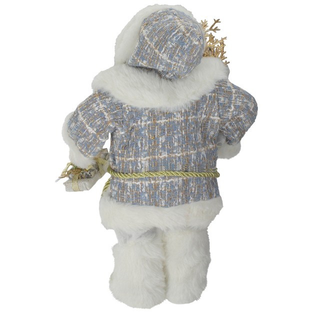 White And Gold Standing Santa Carrying A Full Sac Of Presents Christmas Figure