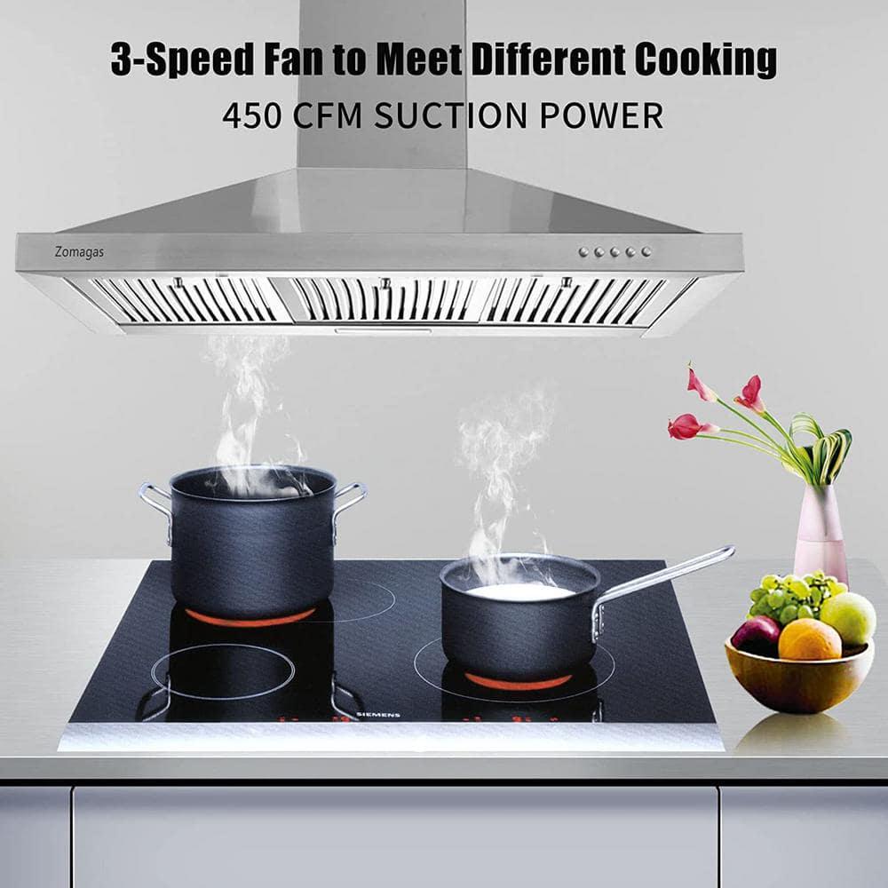 36 in 450 CFM Ducted Wall Mount with LED Light Range Hood in Stainless Steel