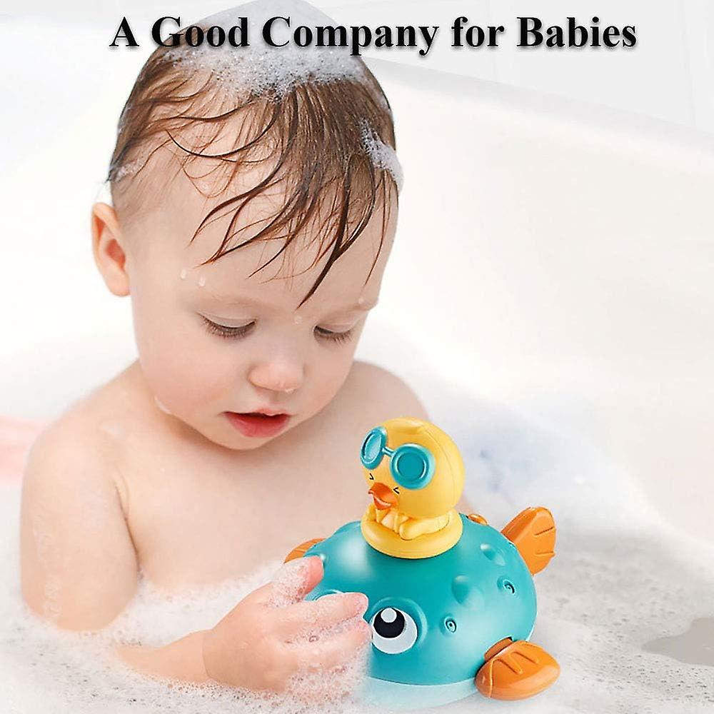 Kids Bath Toy Electric Water Spray Toy Bathtub Pool Fountain Toy Pumping Sprinkler Squirt Toy With 3 Shower Heads For Toddlers (pufferfish-blue)