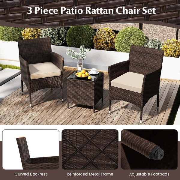 Costway 3 PCS Outdoor Conversation Set with Cushioned Seat and Tempered