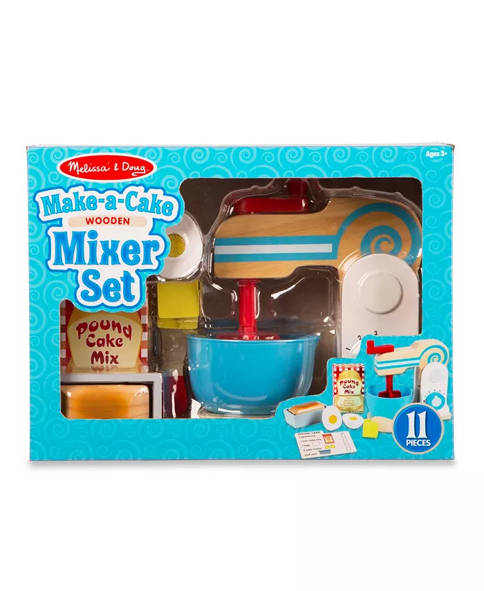 Melissa and Doug Melissa and Doug Wooden Make-a-Cake Mixer Set (11 pcs) - Play Food and Kitchen Accessories