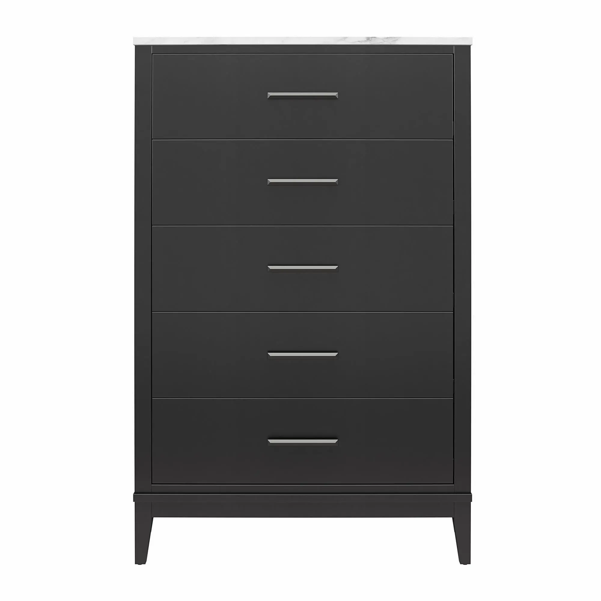 Lynnhaven Black 5 Drawer Dresser with White Marble Top