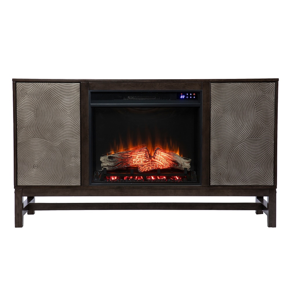 SEI Furniture Lanigan Contemporary Brown Wood Electric Fireplace