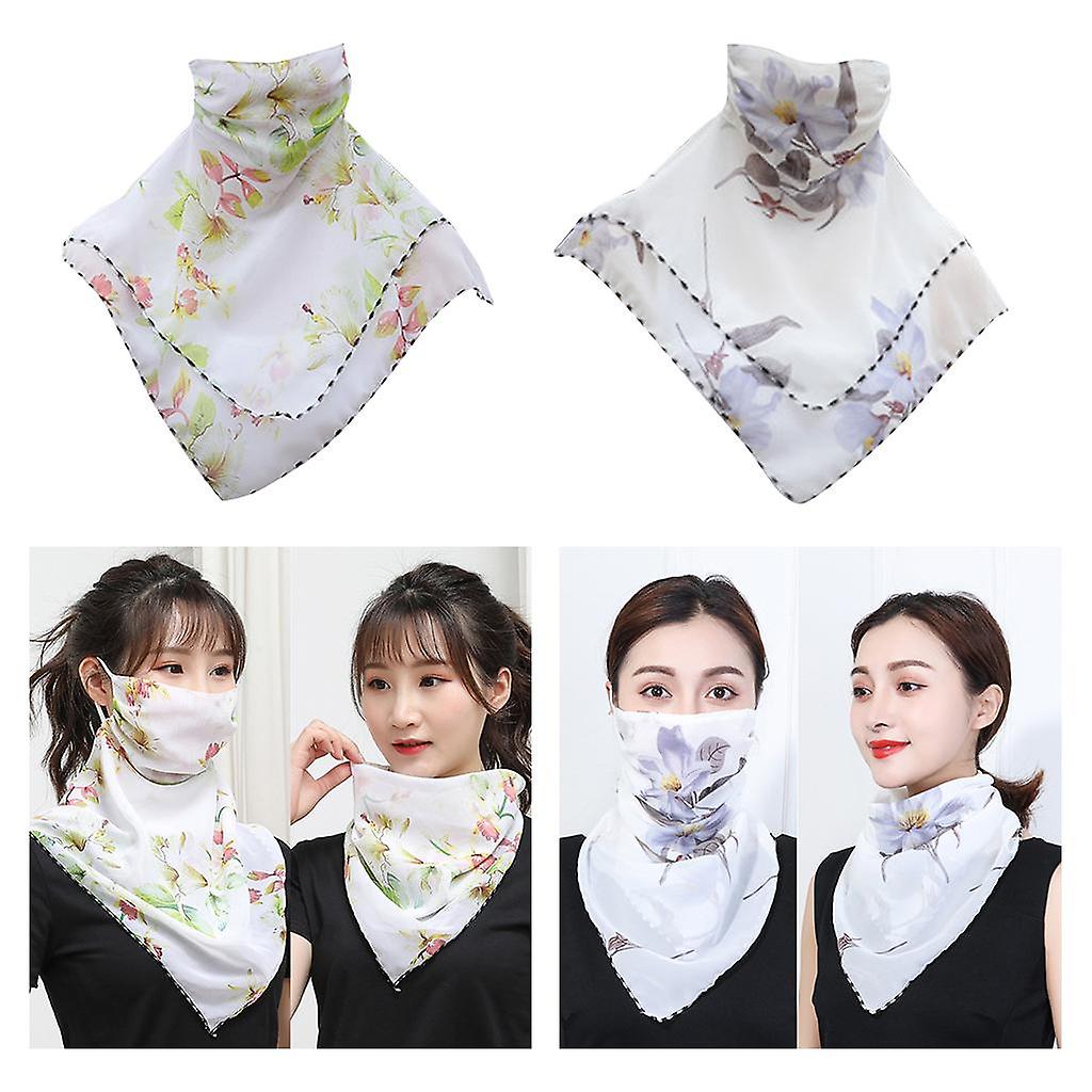 2 Pcs Elegant Face Mask Scarf Shields Mouth Cover Travel Uv Protection Silky