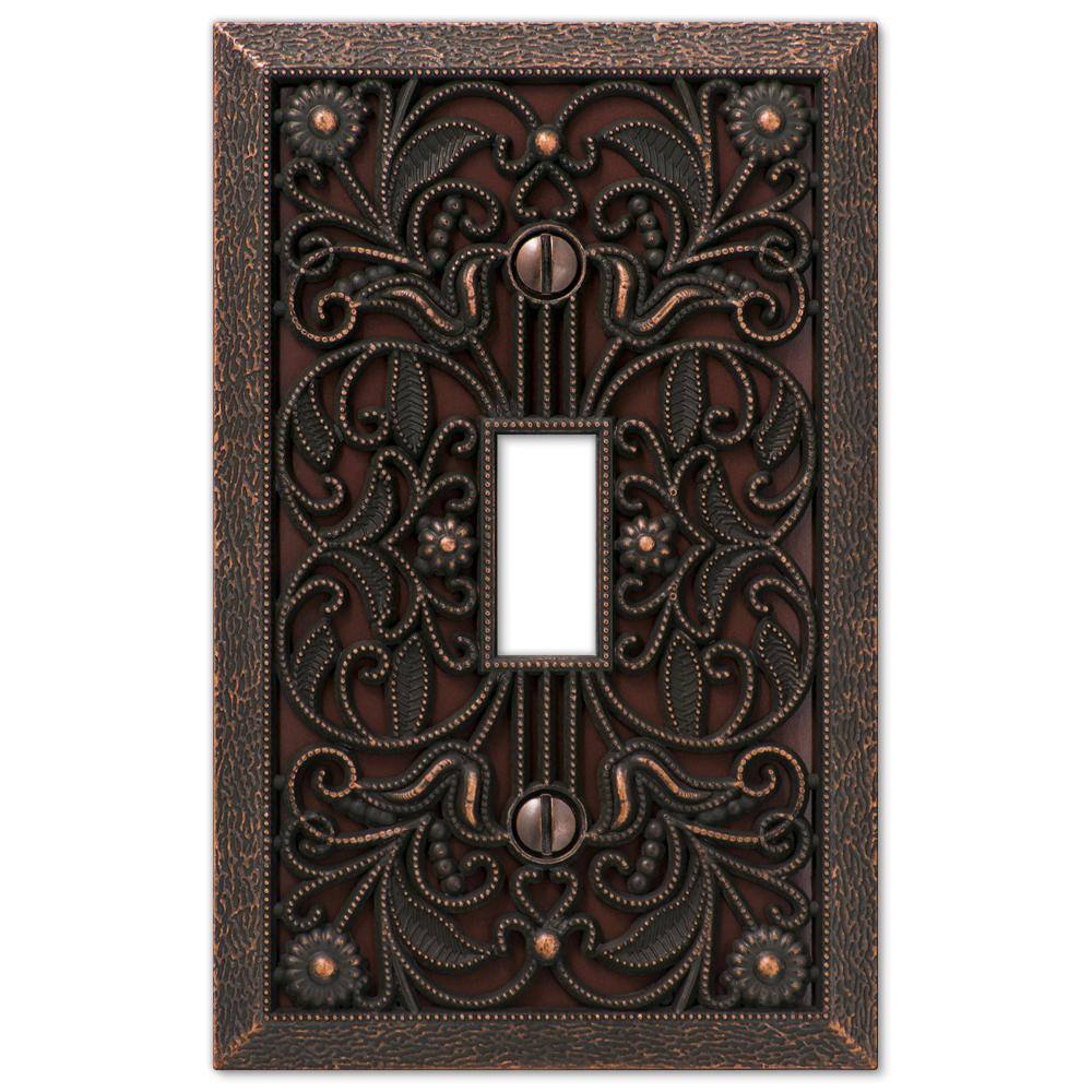 AMERELLE Filigree 1 Gang Toggle Metal Wall Plate - Aged Bronze 65TDB