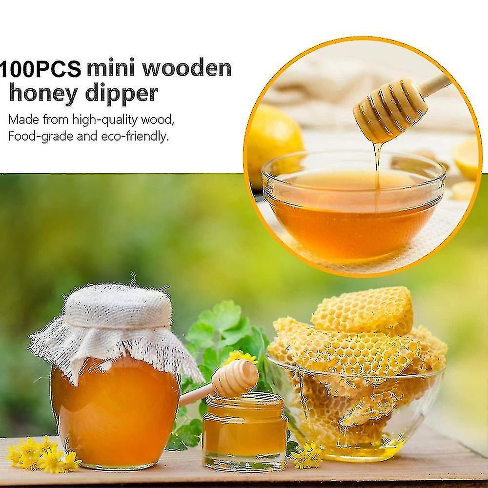 100 Pcs Honey Sticks， 7.6cm Wooden Honey Dipper Sticks，stirring Use