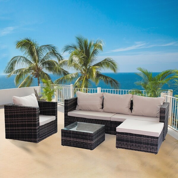 4 Pieces Outdoor Wicker Reversible Patio Sectional Sofa Set with Cushions - Overstock - 36046245