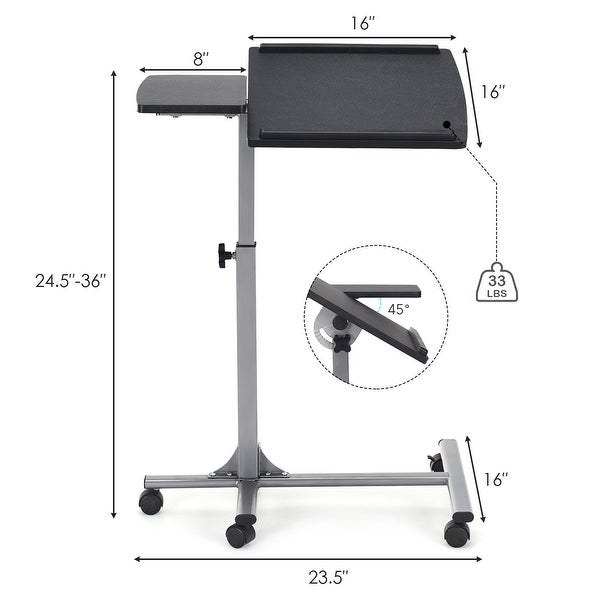 Gymax Mobile Laptop Stand on Wheels Height Adjustable Overbed Sofa - See Details