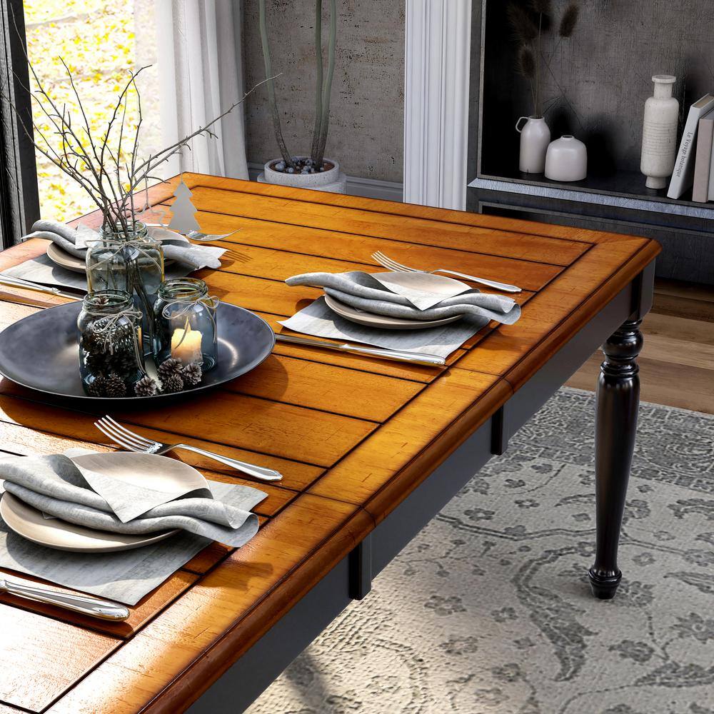 Furniture of America Schenly 78 in. Rectangle Black and Antique Oak Wood Expandable Dining Table (Seats 8) IDF-3431T