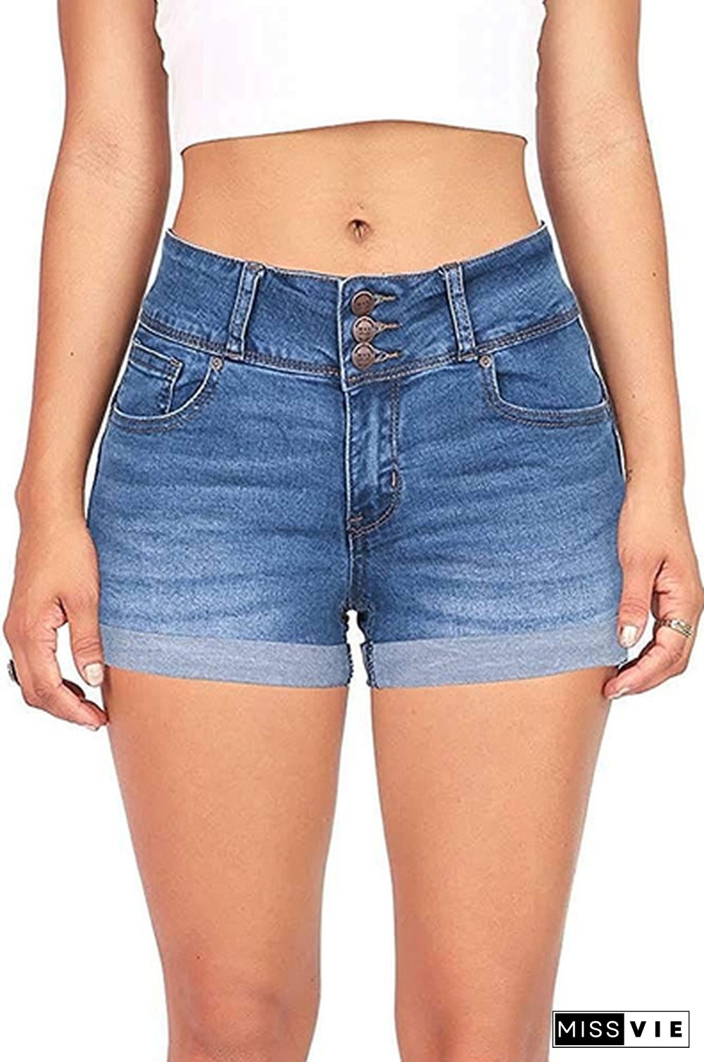 Women's Juniors Stretch Mid Rise Mini Denim Shorts