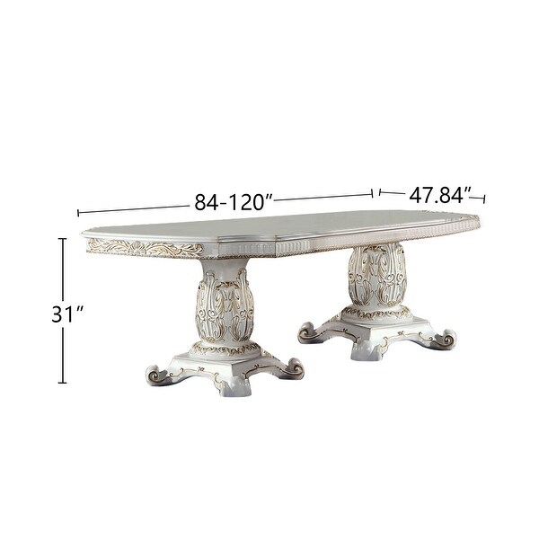 Wood Dining Table with Removable Leaves in Antique Pearl