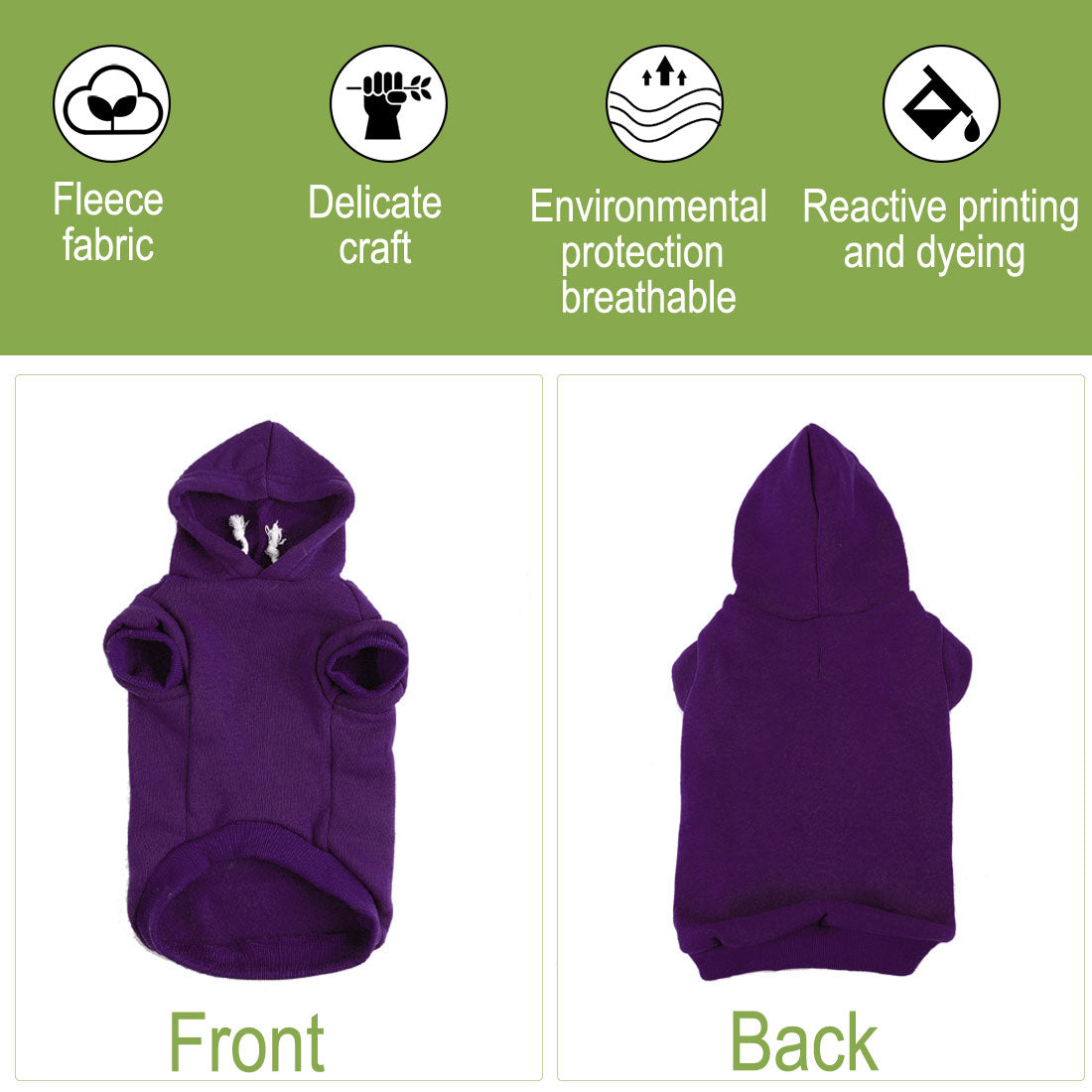 Warm Hooded Dog Sweatshirt Hooded Pet Winter Clothes Coat Purple S