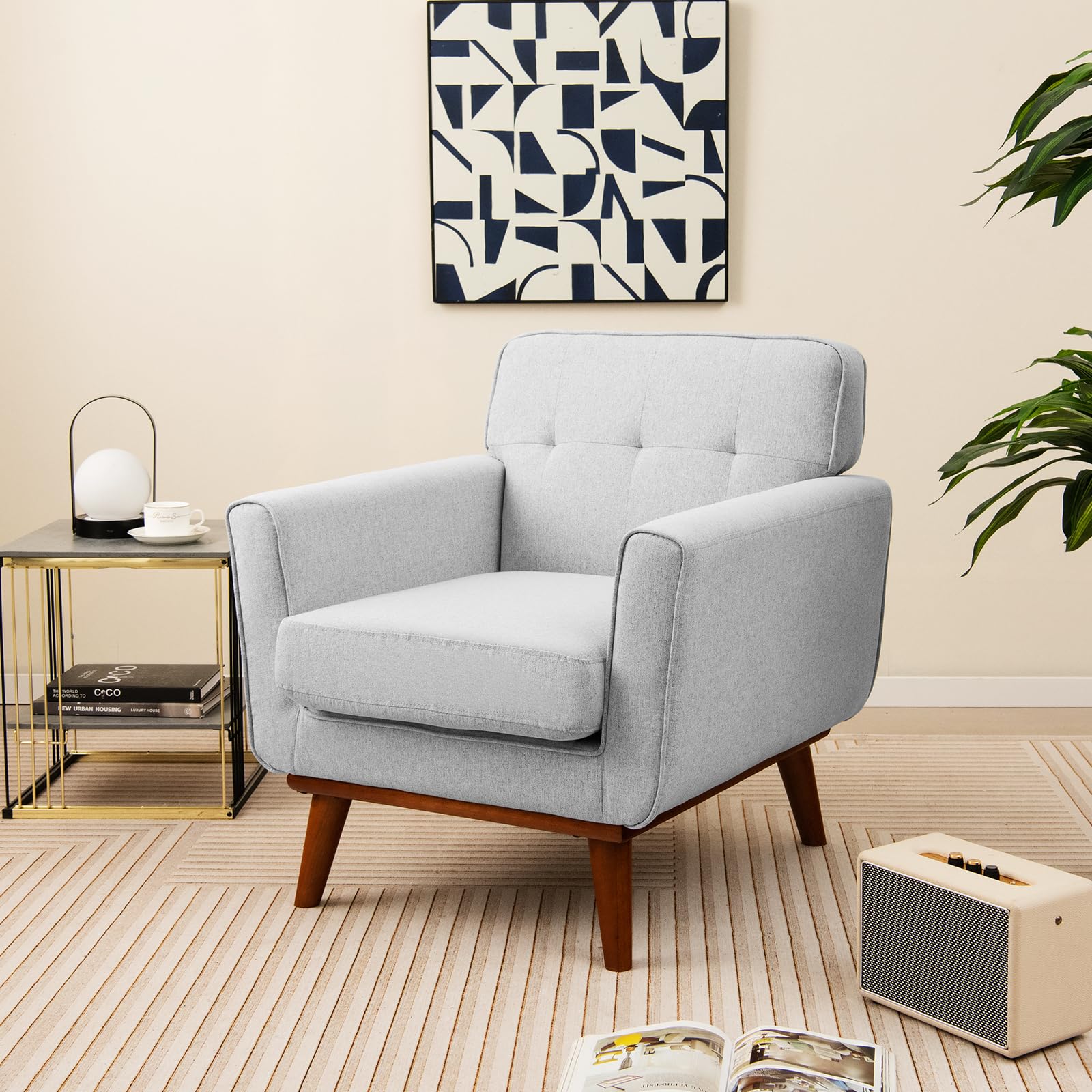 Giantex Modern Accent Chair, Upholstered Linen Fabric Armchair w/Removable Padded Seat Cushion