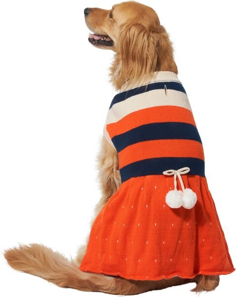 Frisco Pom Pom Bow Striped Dog and Cat Sweater Dress