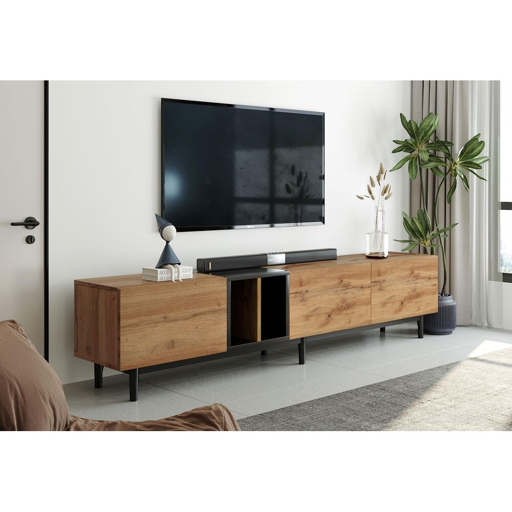 Modern TV Stand for TVs Up To 80'' with Storage  Media Console Table Entertainment Center for Living Room  Natural Wood