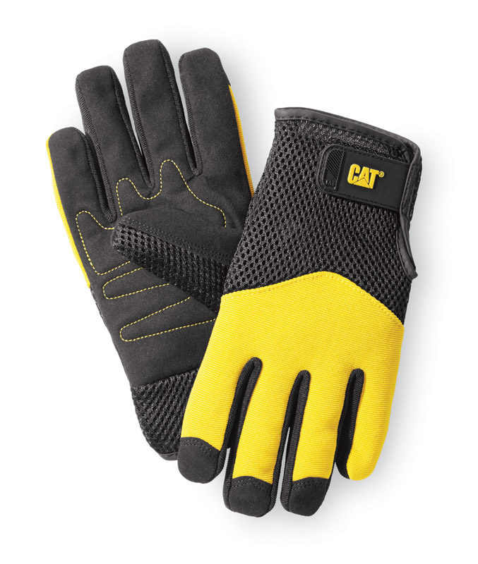 CAT Men\u0027s Indoor/Outdoor Padded Work Gloves Black/Yellow L 1 pair