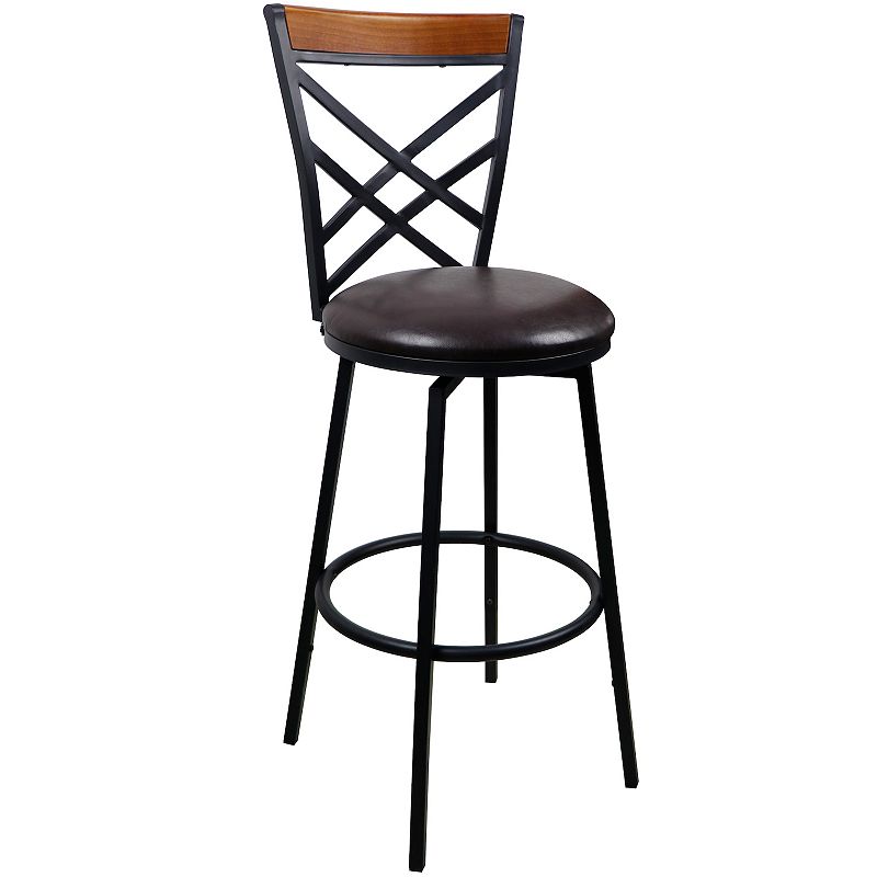 eHemco Swivel Metal Kitchen Counter Barstool with Double X Back Faux Leather Seat