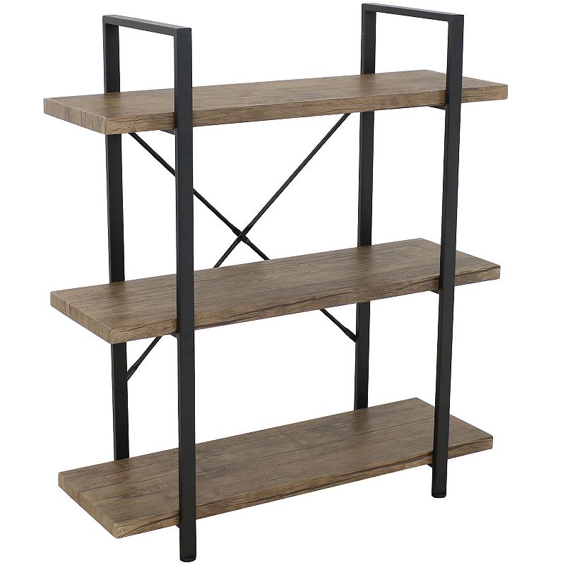 Sunnydaze Industrial Style 3-Tier Bookshelf - Wood Veneer Shelves - Smoky Gray