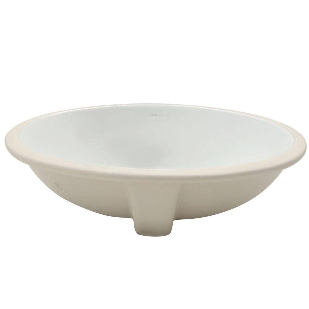 KOHLER Caxton Vitreous China Undermount Vitreous China Bathroom Sink in White with Overflow Drain K-2211-0